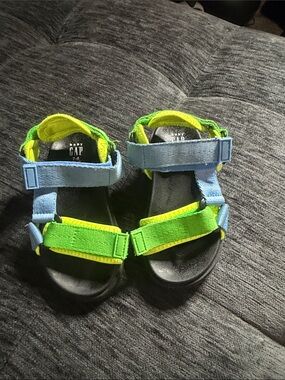 GAP Kids Light Blue and Neon Green Strap Sandals